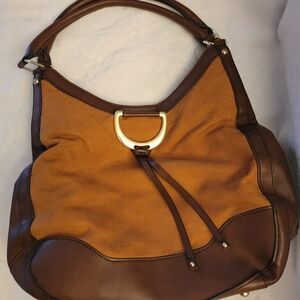 London Fog Tan and Brown Suede & Leather Hobo